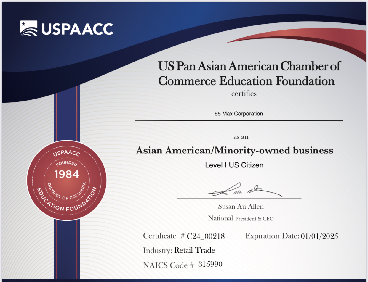 USPAACC Certificate